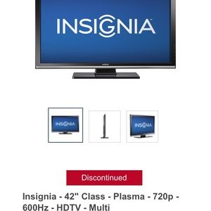 Insignia 42” Plasma TV 720p 600Hz